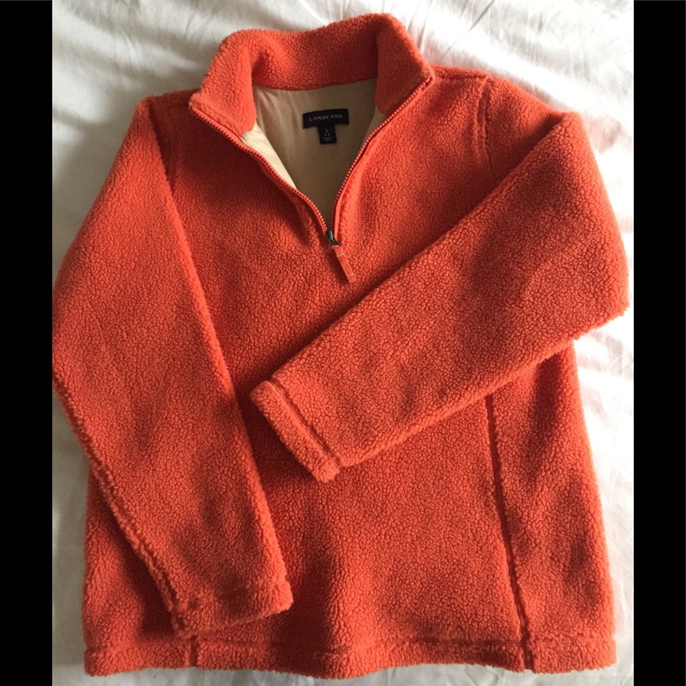 Lands End Sherpa Jacket Cotton Lining, Orange, S